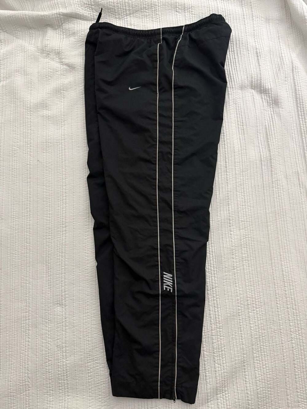 Vintage Nike Black Track Pants Reflective Piping Ankle Zip